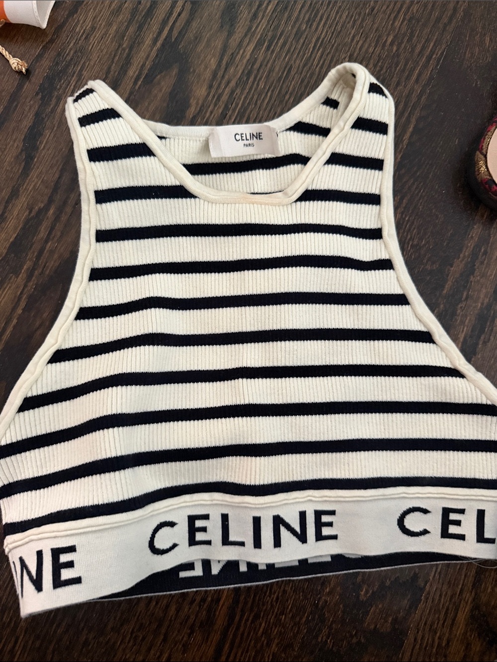 Authentic Celine Black & White Striped Ribbed Cropped Tank